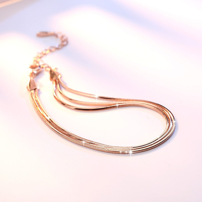 New Simple Rose Gold/Silver Color Snake Chain Multi-layer Bracelets