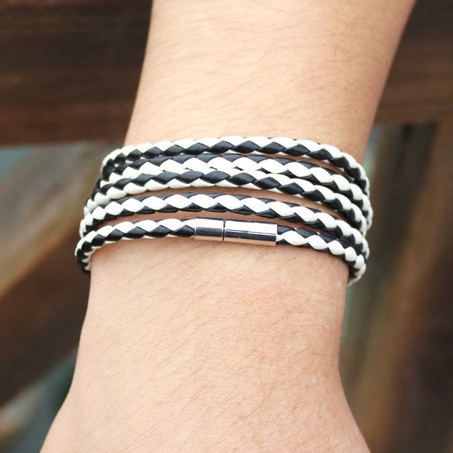 black retro Wrap Long leather bracelet