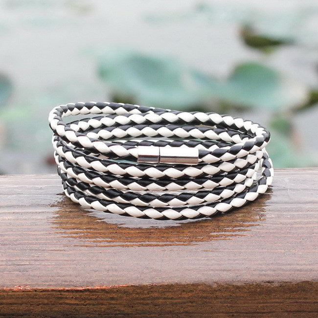 black retro Wrap Long leather bracelet