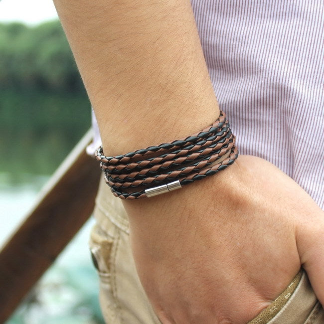 black retro Wrap Long leather bracelet