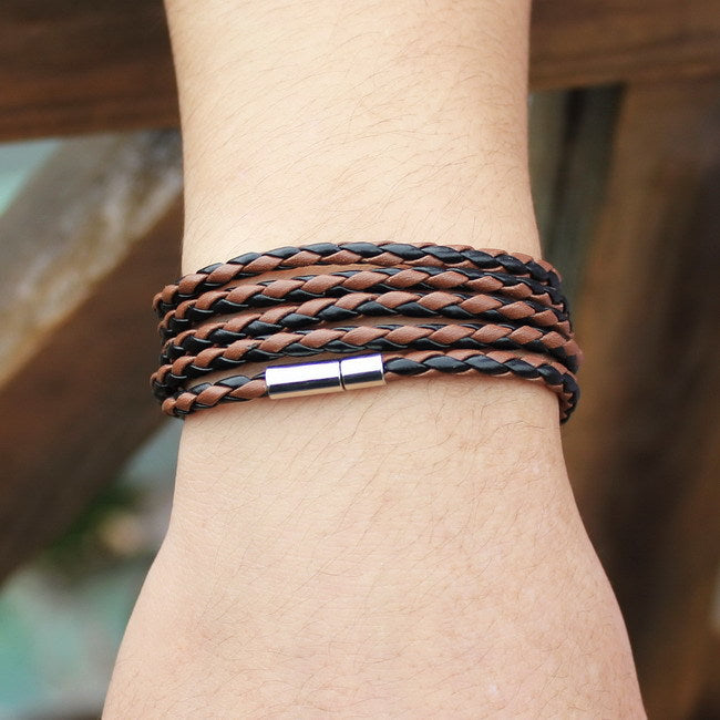 black retro Wrap Long leather bracelet