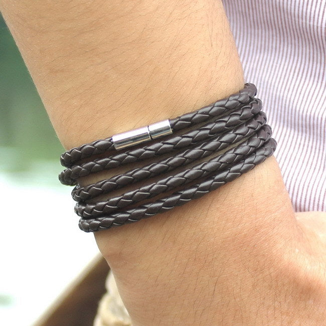 black retro Wrap Long leather bracelet