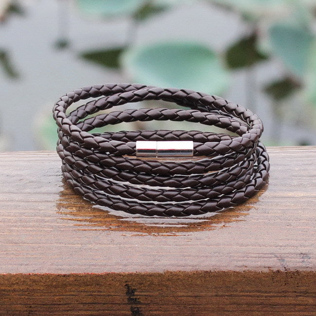 black retro Wrap Long leather bracelet
