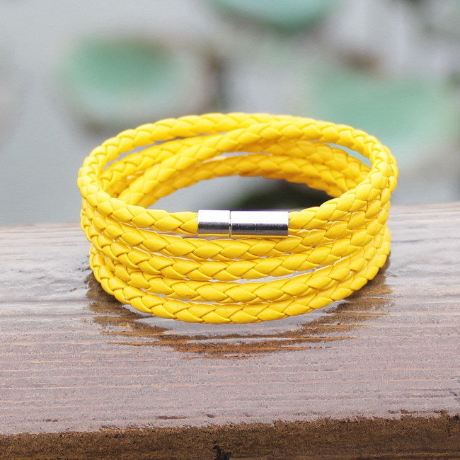 black retro Wrap Long leather bracelet