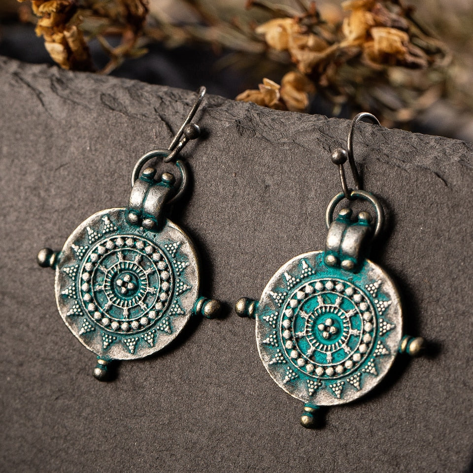 Vintage India Ethnic Engraved Dangle Drop Earrings Hanging for Women 2