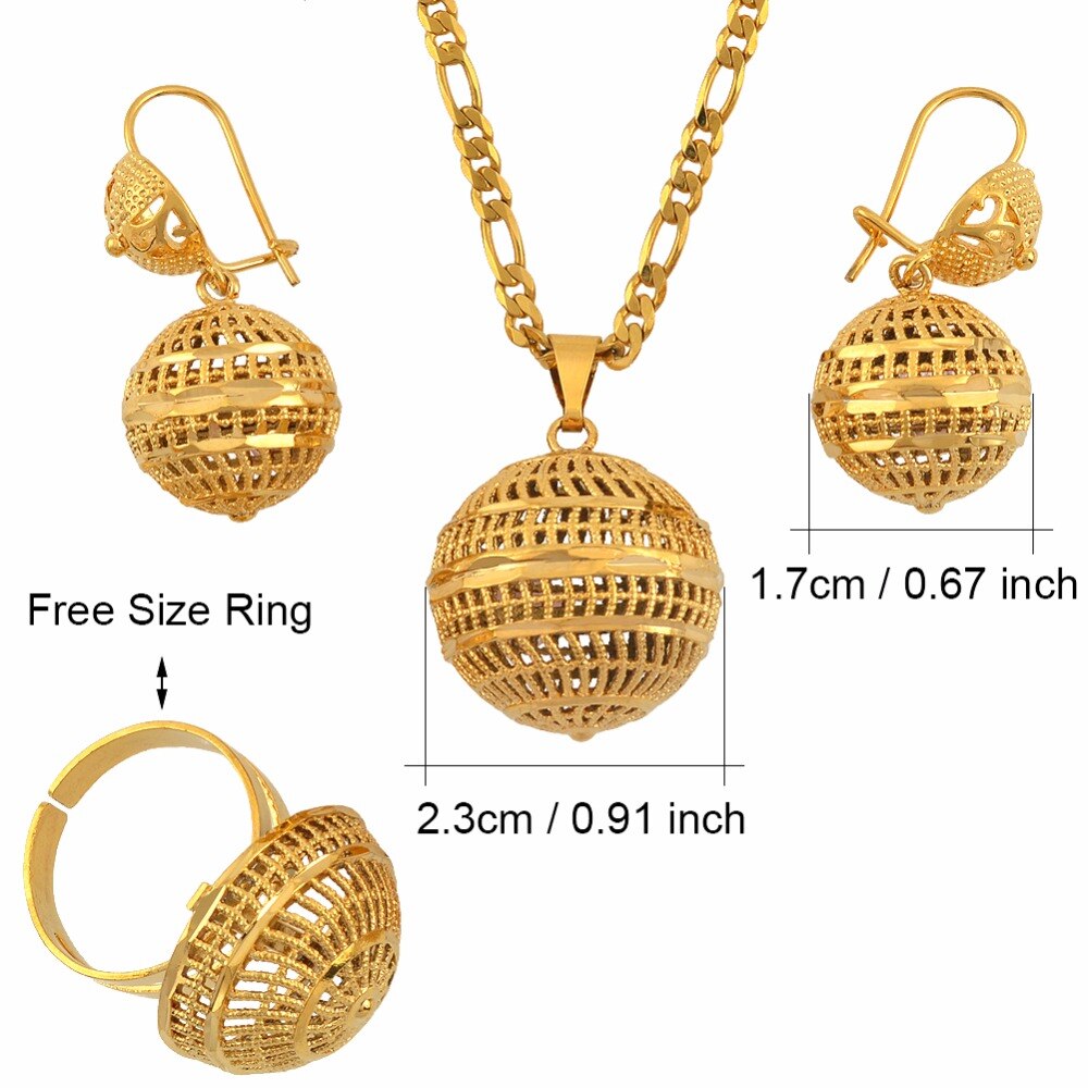 African Beads   Women Gold Color Round Ball Chains Jewelry Sets