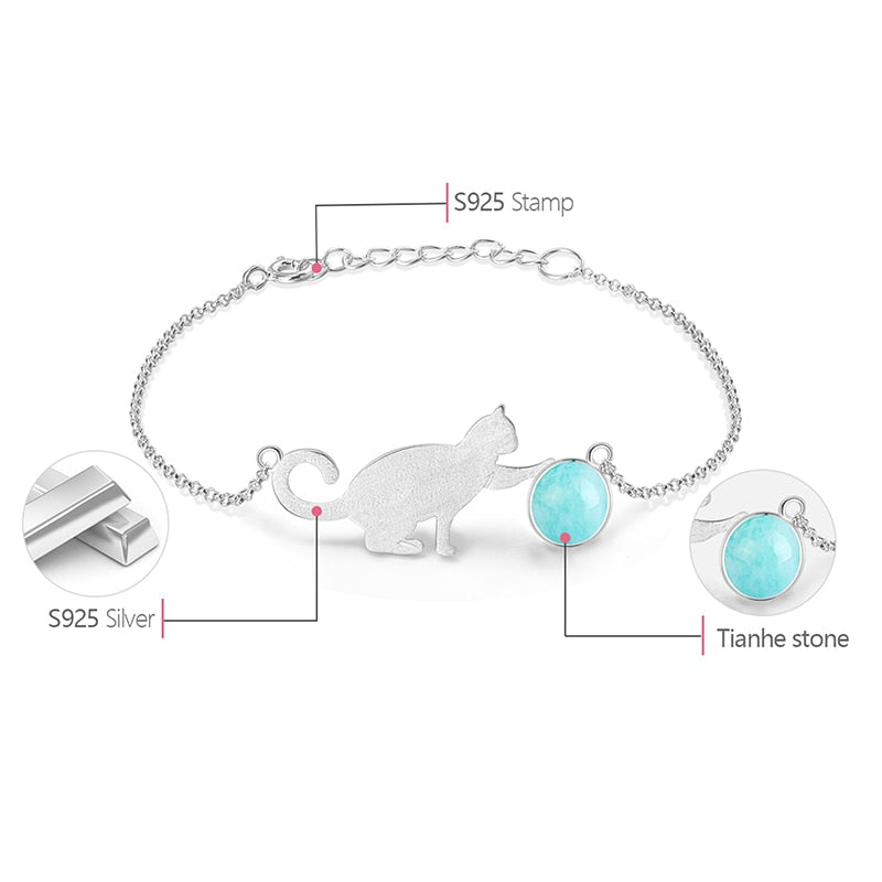 925 Sterling Silver Playing Cat Fashion Bracelet for Women