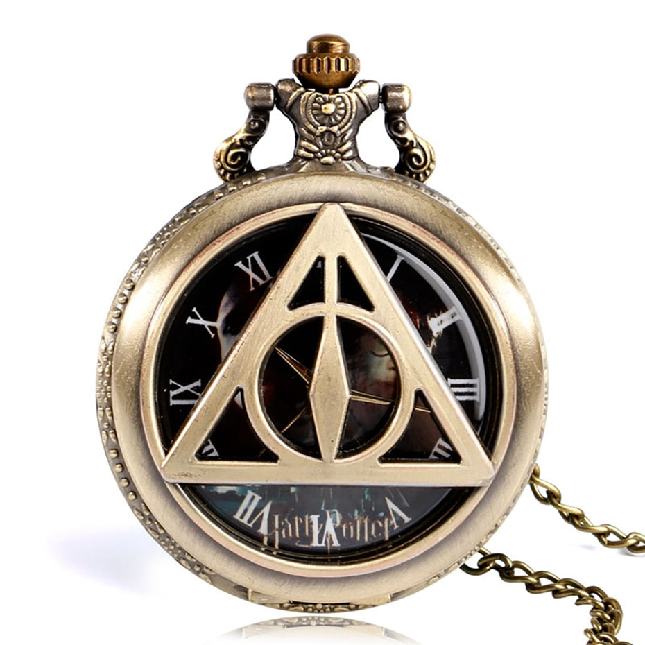 Retro Bronze Triangle The Deathly Hallows Lord Analog Quartz Pocket Watch