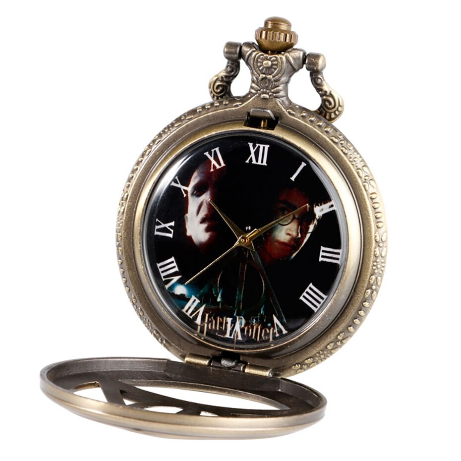 Retro Bronze Triangle The Deathly Hallows Lord Analog Quartz Pocket Watch