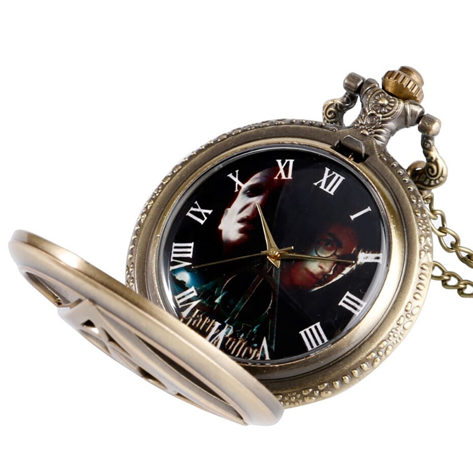 Retro Bronze Triangle The Deathly Hallows Lord Analog Quartz Pocket Watch