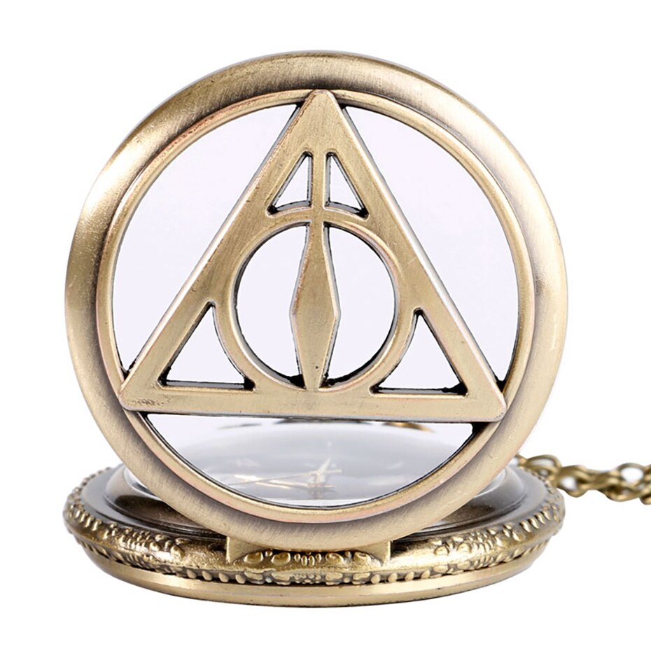 Retro Bronze Triangle The Deathly Hallows Lord Analog Quartz Pocket Watch