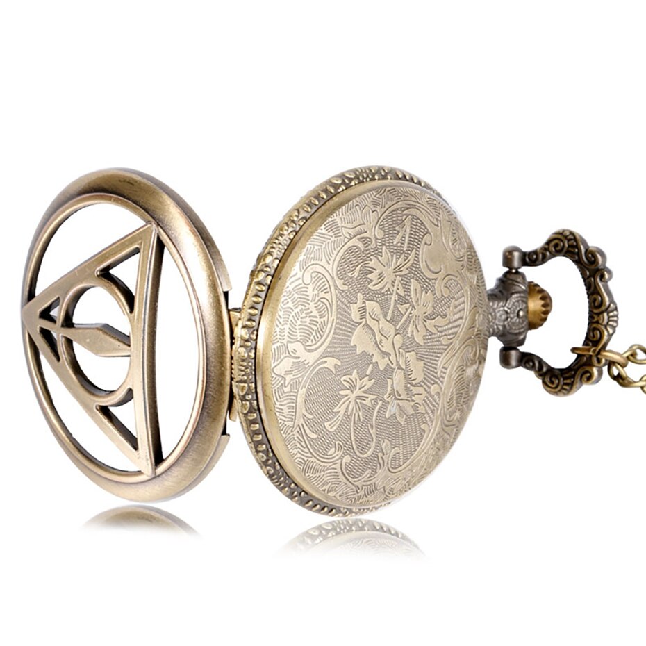 Retro Bronze Triangle The Deathly Hallows Lord Analog Quartz Pocket Watch
