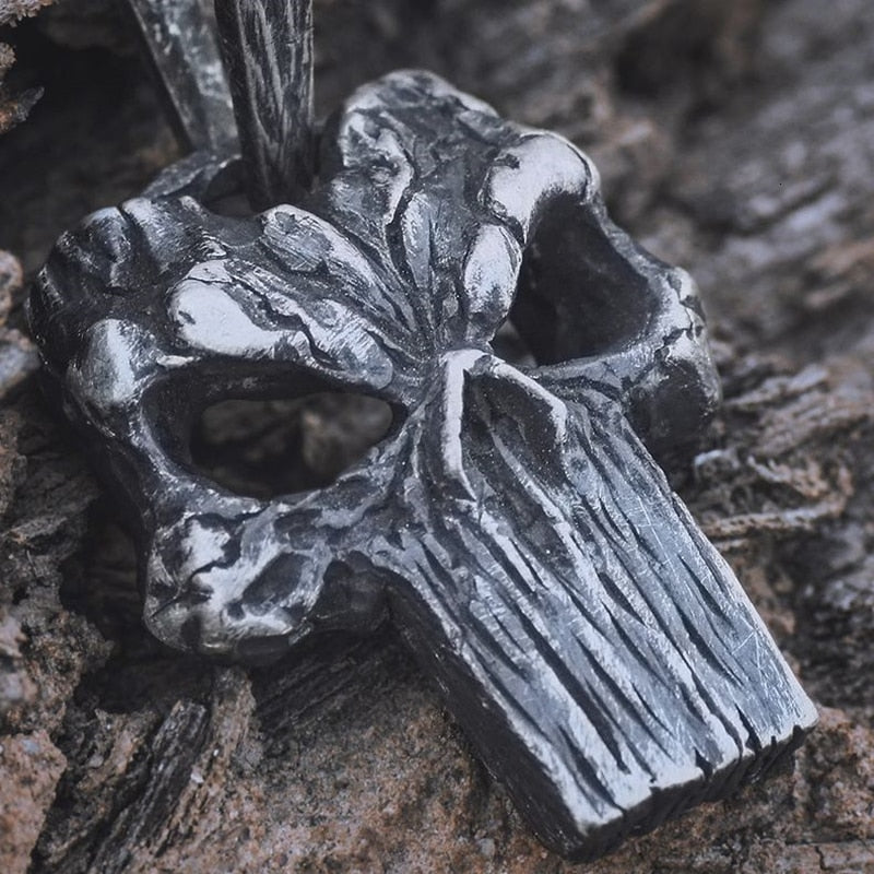 Vintage Surface Stainless Steel Punisher Skull Pendant Necklace