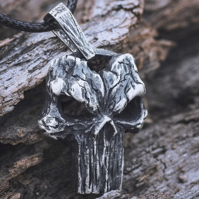 Vintage Surface Stainless Steel Punisher Skull Pendant Necklace