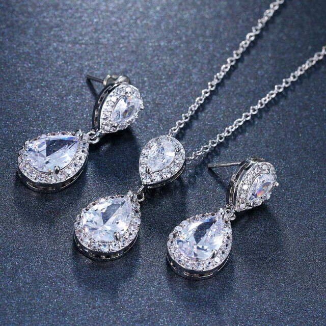 Luxury Double Drop Water Zirconia Jewelry Sets