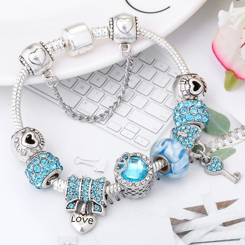 Vintage Silver Color Charms Bracelets for Women
