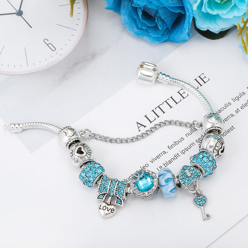 Vintage Silver Color Charms Bracelets for Women