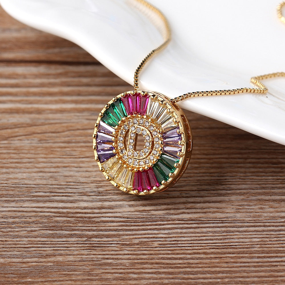 Rainbow Gold Micro  A-Z Initials Letter Pendant Necklaces
