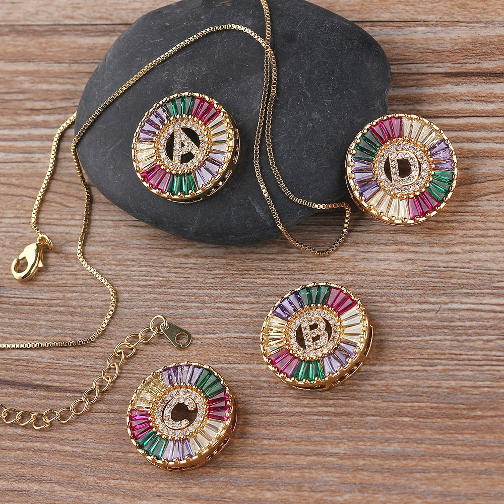 Rainbow Gold Micro  A-Z Initials Letter Pendant Necklaces