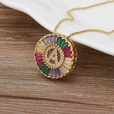 Rainbow Gold Micro  A-Z Initials Letter Pendant Necklaces