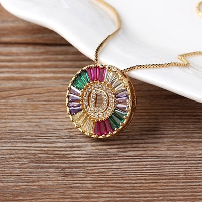 Rainbow Gold Micro  A-Z Initials Letter Pendant Necklaces