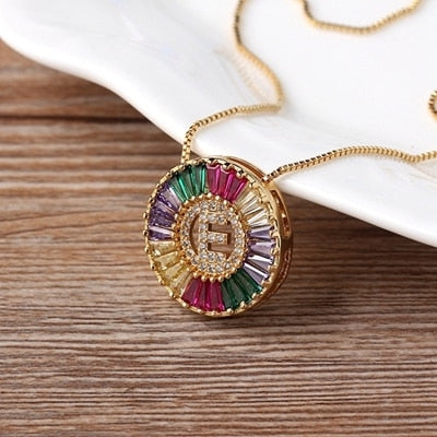 Rainbow Gold Micro  A-Z Initials Letter Pendant Necklaces
