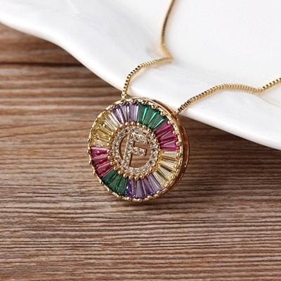 Rainbow Gold Micro  A-Z Initials Letter Pendant Necklaces