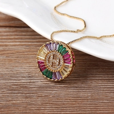 Rainbow Gold Micro  A-Z Initials Letter Pendant Necklaces