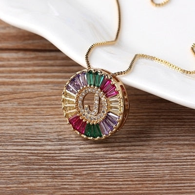 Rainbow Gold Micro  A-Z Initials Letter Pendant Necklaces