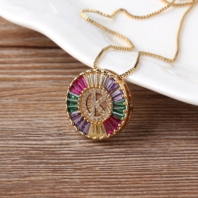 Rainbow Gold Micro  A-Z Initials Letter Pendant Necklaces