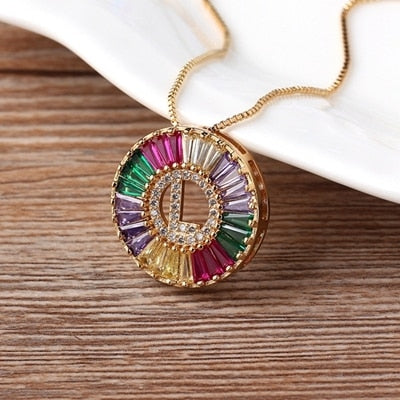 Rainbow Gold Micro  A-Z Initials Letter Pendant Necklaces