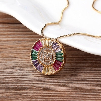 Rainbow Gold Micro  A-Z Initials Letter Pendant Necklaces