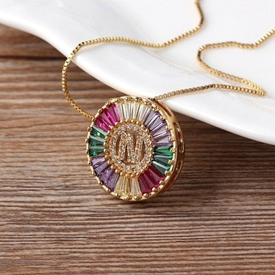 Rainbow Gold Micro  A-Z Initials Letter Pendant Necklaces
