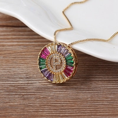 Rainbow Gold Micro  A-Z Initials Letter Pendant Necklaces