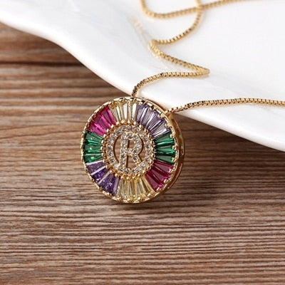 Rainbow Gold Micro  A-Z Initials Letter Pendant Necklaces