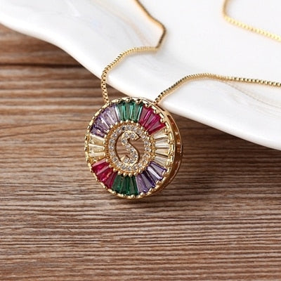 Rainbow Gold Micro  A-Z Initials Letter Pendant Necklaces