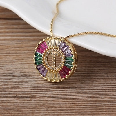 Rainbow Gold Micro  A-Z Initials Letter Pendant Necklaces
