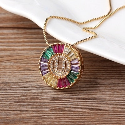 Rainbow Gold Micro  A-Z Initials Letter Pendant Necklaces