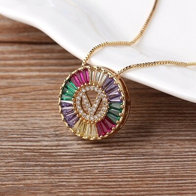 Rainbow Gold Micro  A-Z Initials Letter Pendant Necklaces