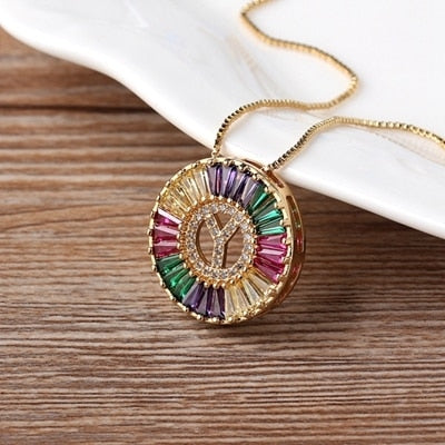 Rainbow Gold Micro  A-Z Initials Letter Pendant Necklaces