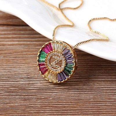 Rainbow Gold Micro  A-Z Initials Letter Pendant Necklaces