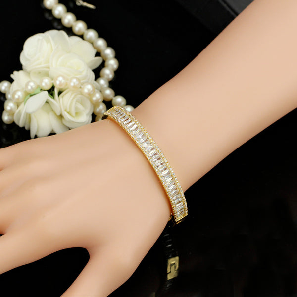 Big Cubic Zircon Vintage Baguette Bracelet Bangle Gold Color Jewelry for Women