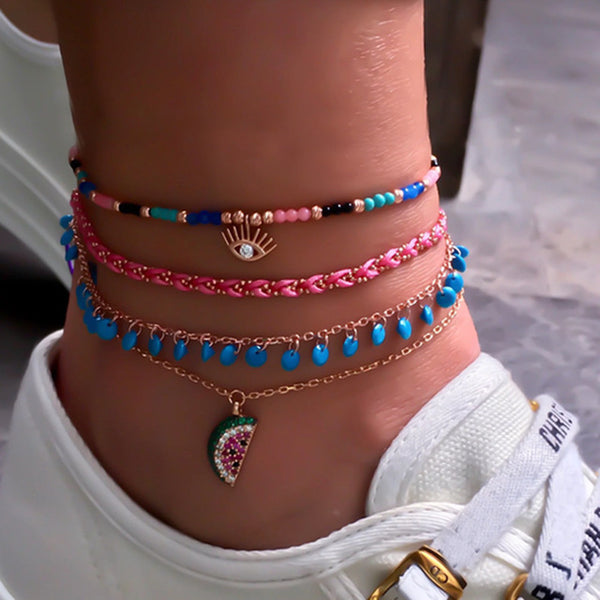 Conjunto de tobilleras bohemias con conchas doradas y cauri para mujer