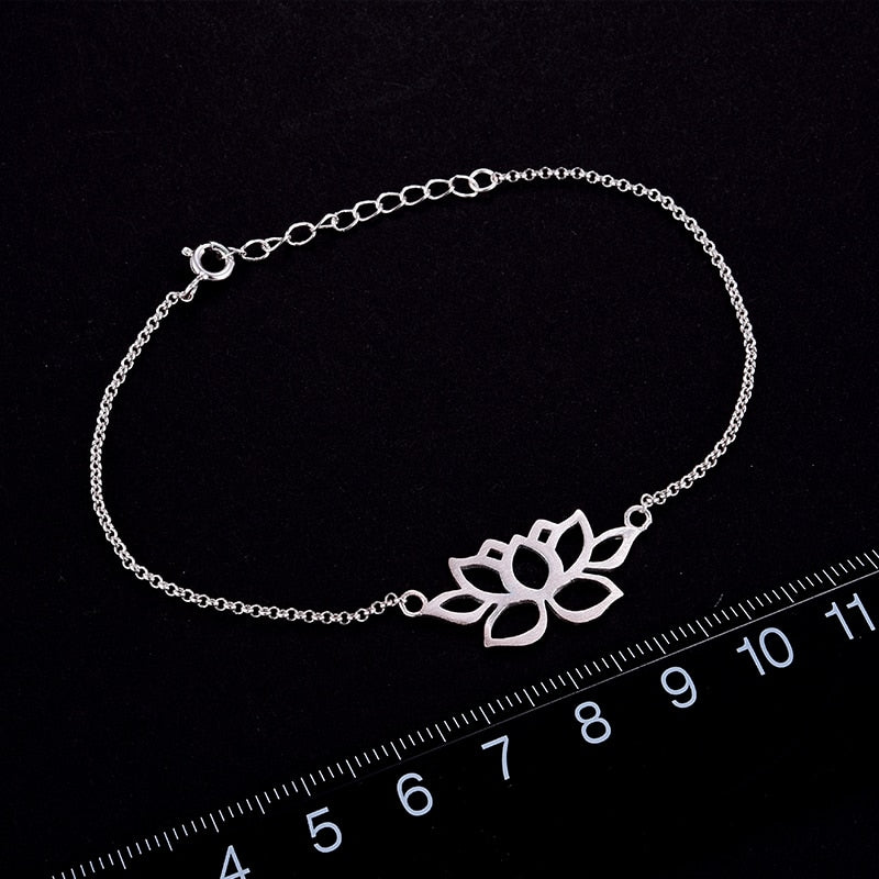 925 Sterling Silver Vintage Classic Hollow out Lotus Flower Bracelet for Women