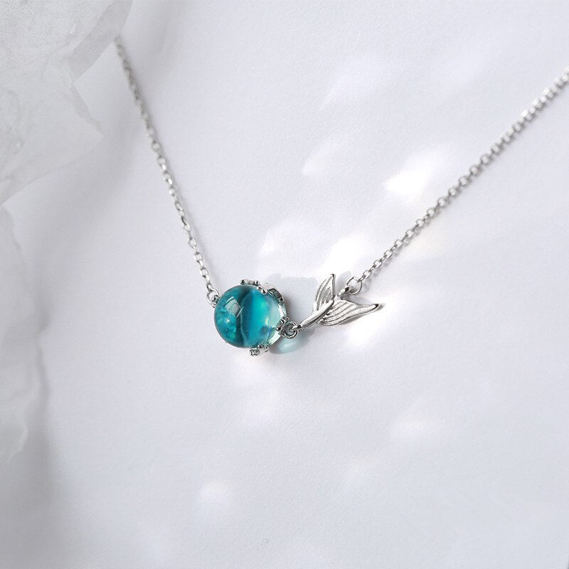 Blue Bubble Mermaid Tail Silver Plated Bracelet for Women