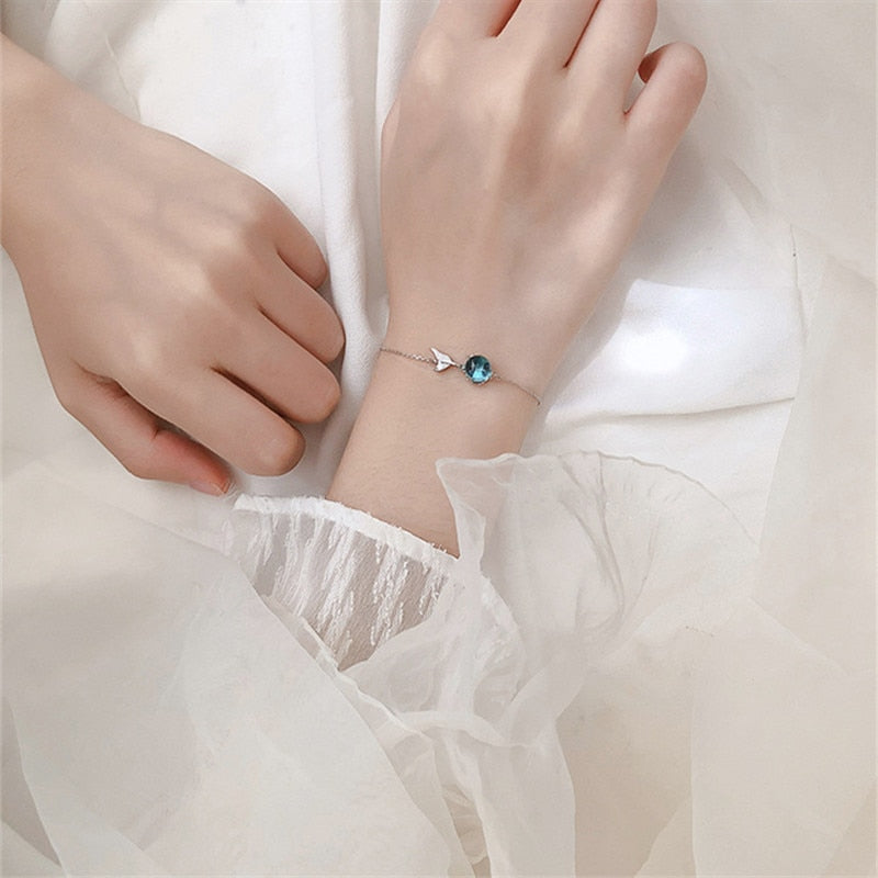 Blue Bubble Mermaid Tail Silver Plated Bracelet for Women