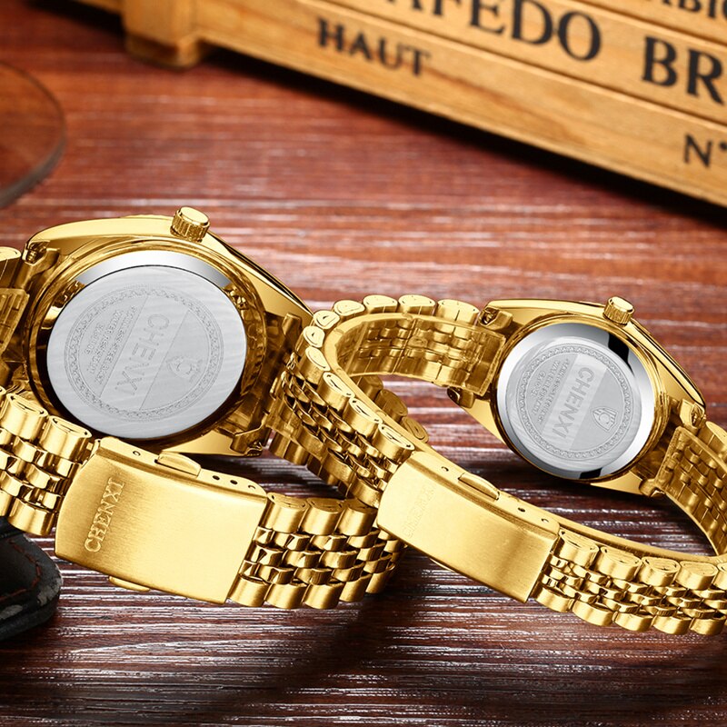 Gold Waterproof Stainless Steel  Couple Watch Men Women