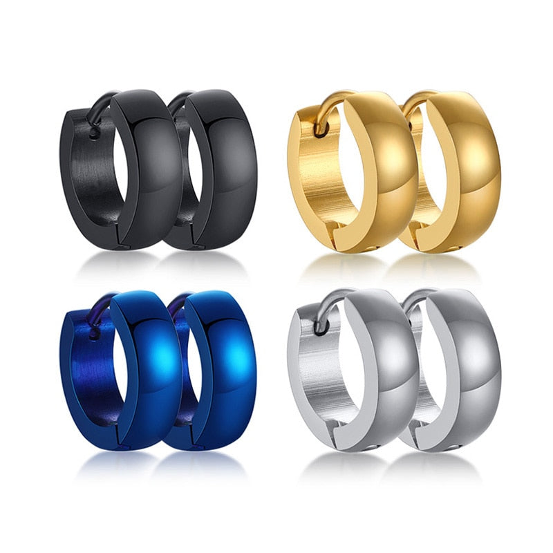 Men Punk Stainless Steel Huggie Small Earrings 4 Color