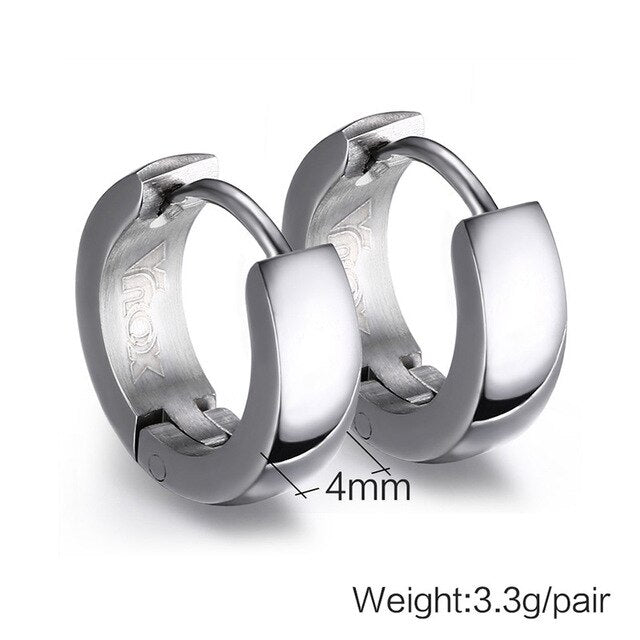 Men Punk Stainless Steel Huggie Small Earrings 4 Color