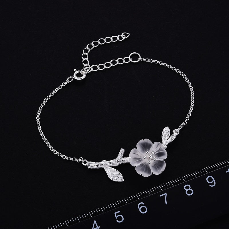 925 Sterling Silver Flower in the Rain Design Charm Bracelet for Women Gift